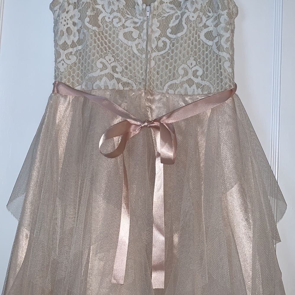 Rare Editions 12 Lace Overlay Dress EUC Cream Blush Color Special Occasion - Picture 9 of 17